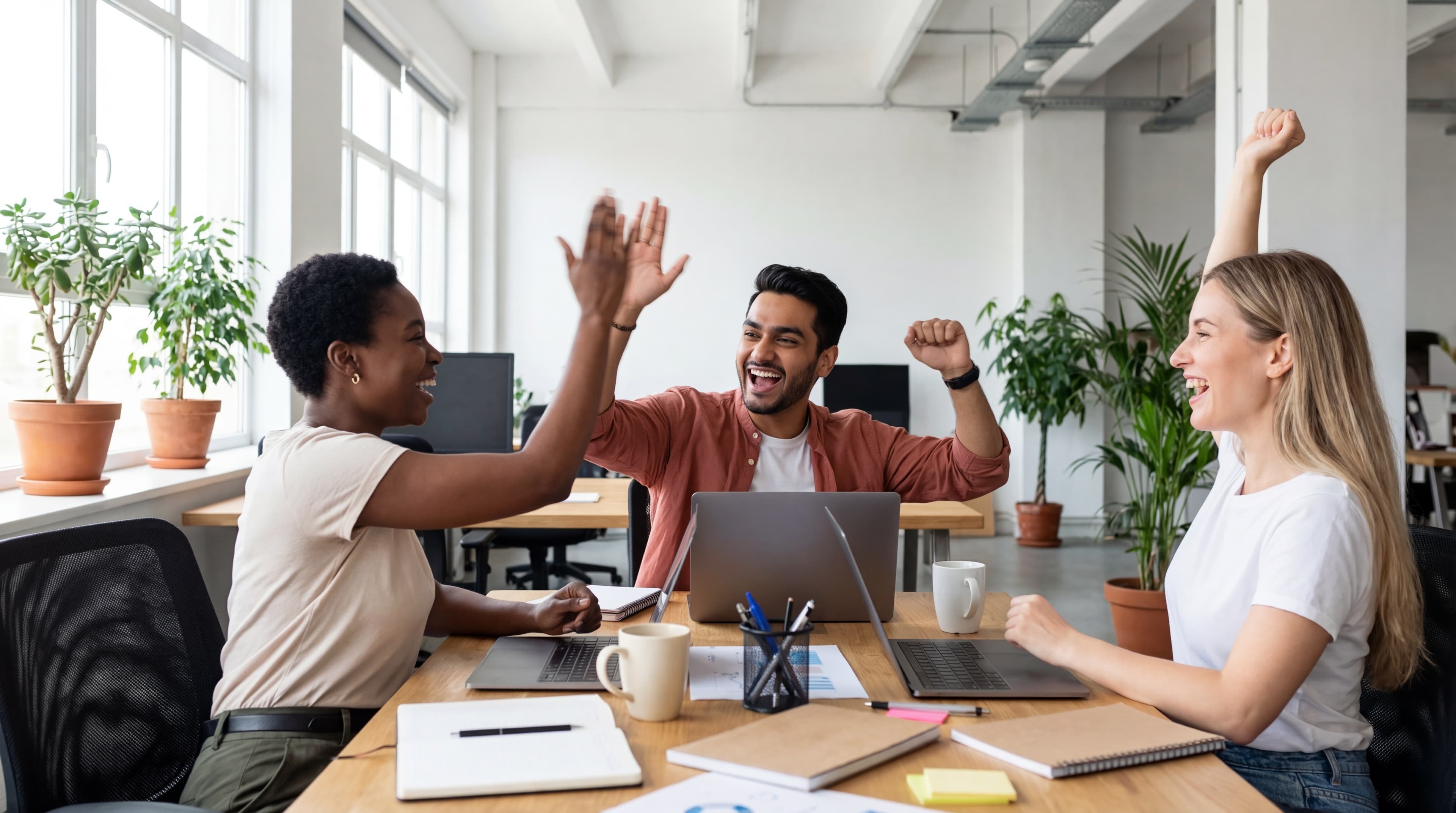 Team celebrating success in the office