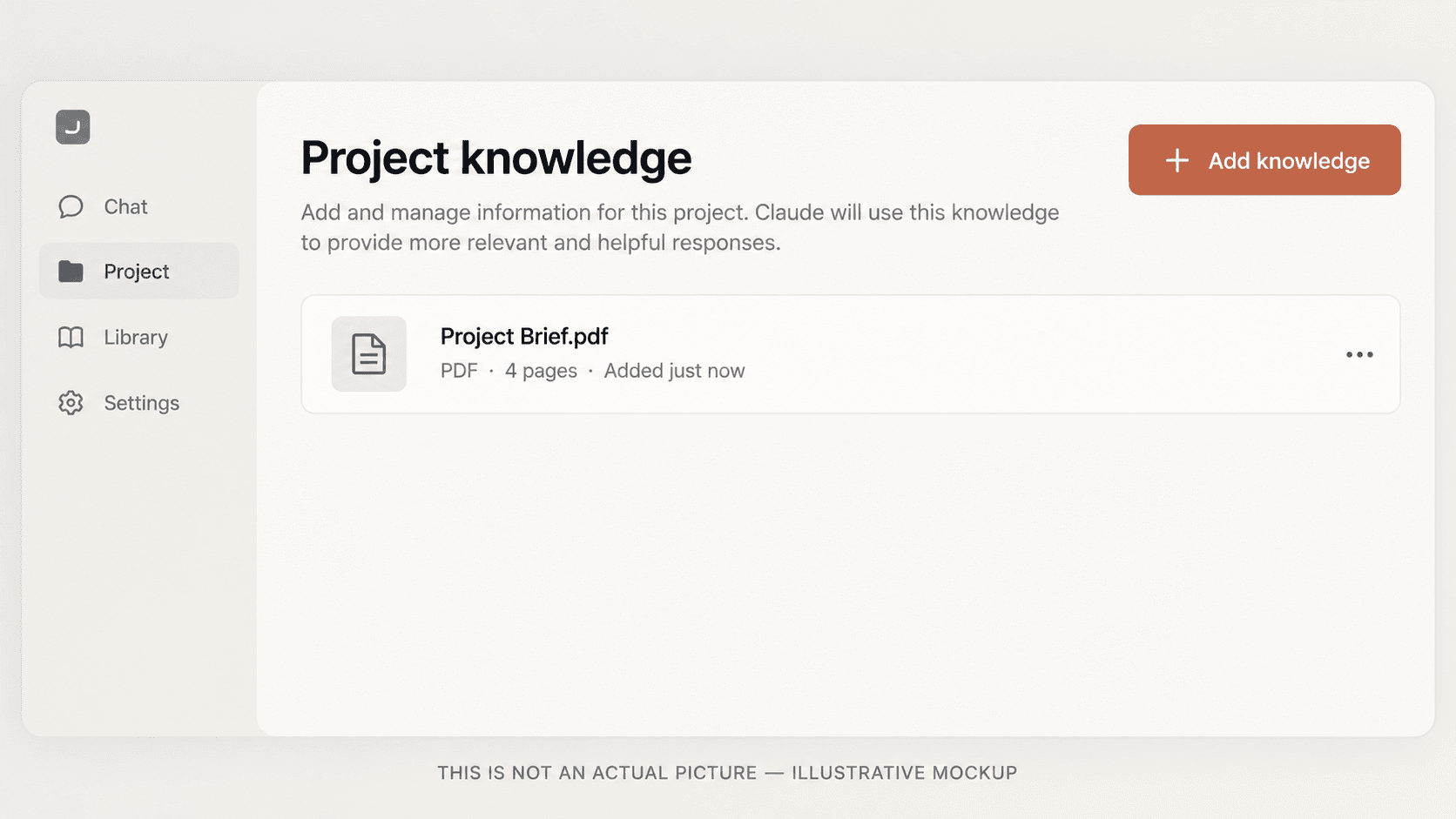 Illustrative mockup of a Claude-style project knowledge panel with an add button