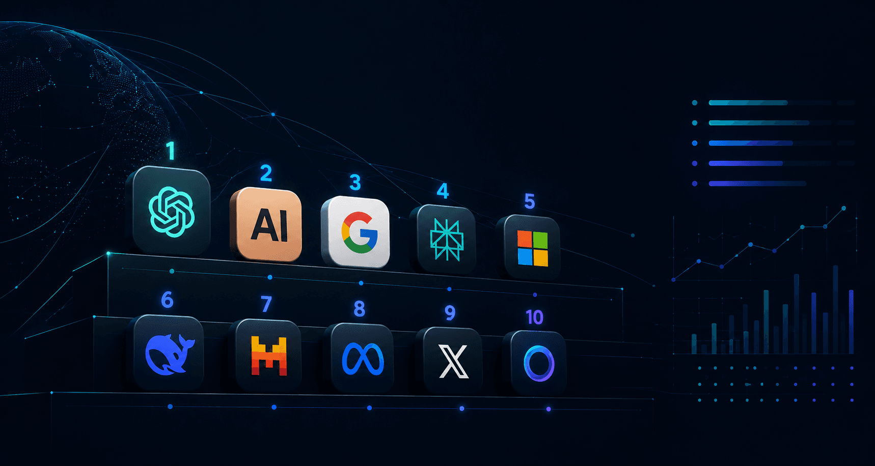 Top AI chat platforms ranking graphic featuring ChatGPT, Claude, Gemini, and other enterprise AI systems